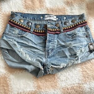 One Teaspoon Distressed Denim Shorts with Embellished Waistband